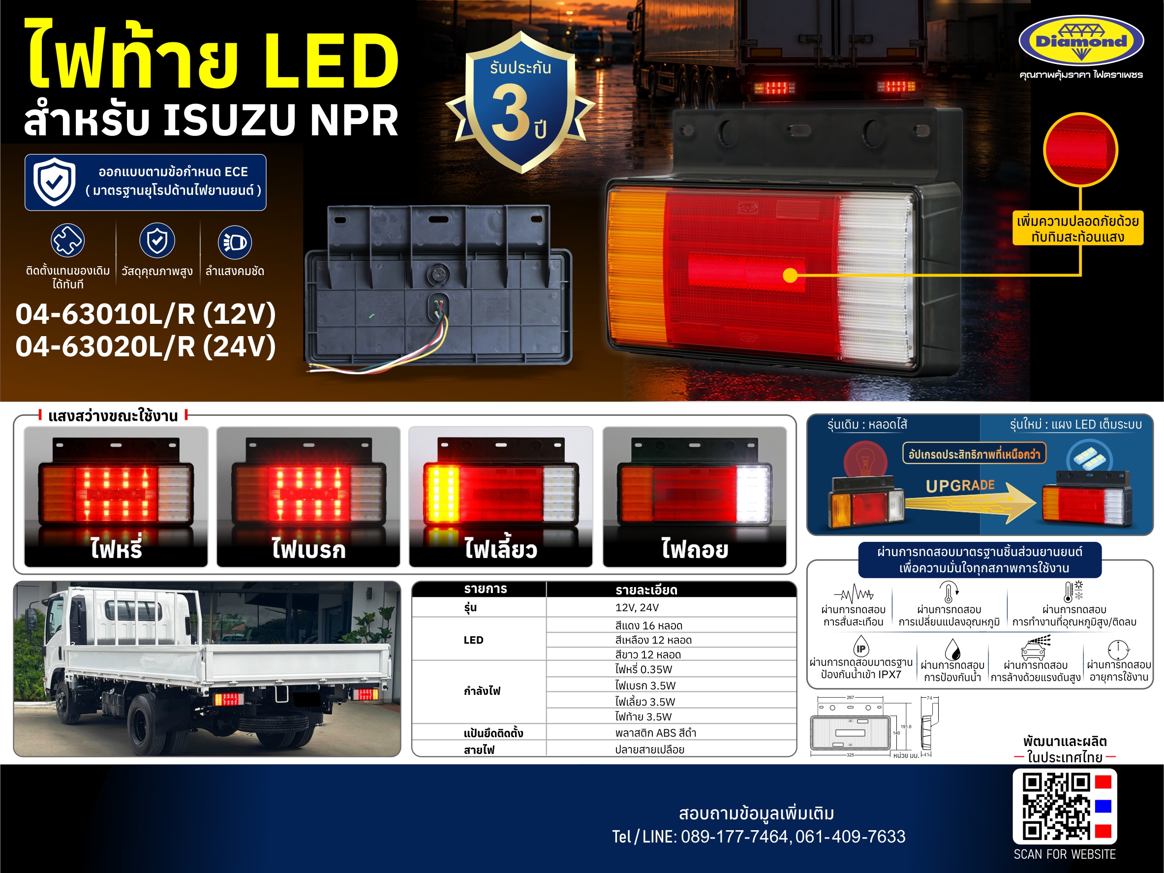 04-630 ไฟท้าย LED มัลติฟังก์ชั่นพรัอมทับทิมสะท้อนแสง​